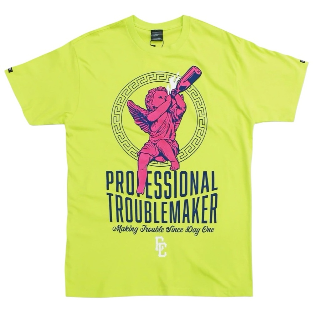 Crooks & Castles Neon green Graphic Tee with Pink Angel Print